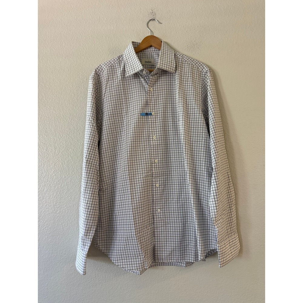 Neiman Marcus Shirt Italy Cotton Check Long Sleeve 16.5 42 White Purple Exc